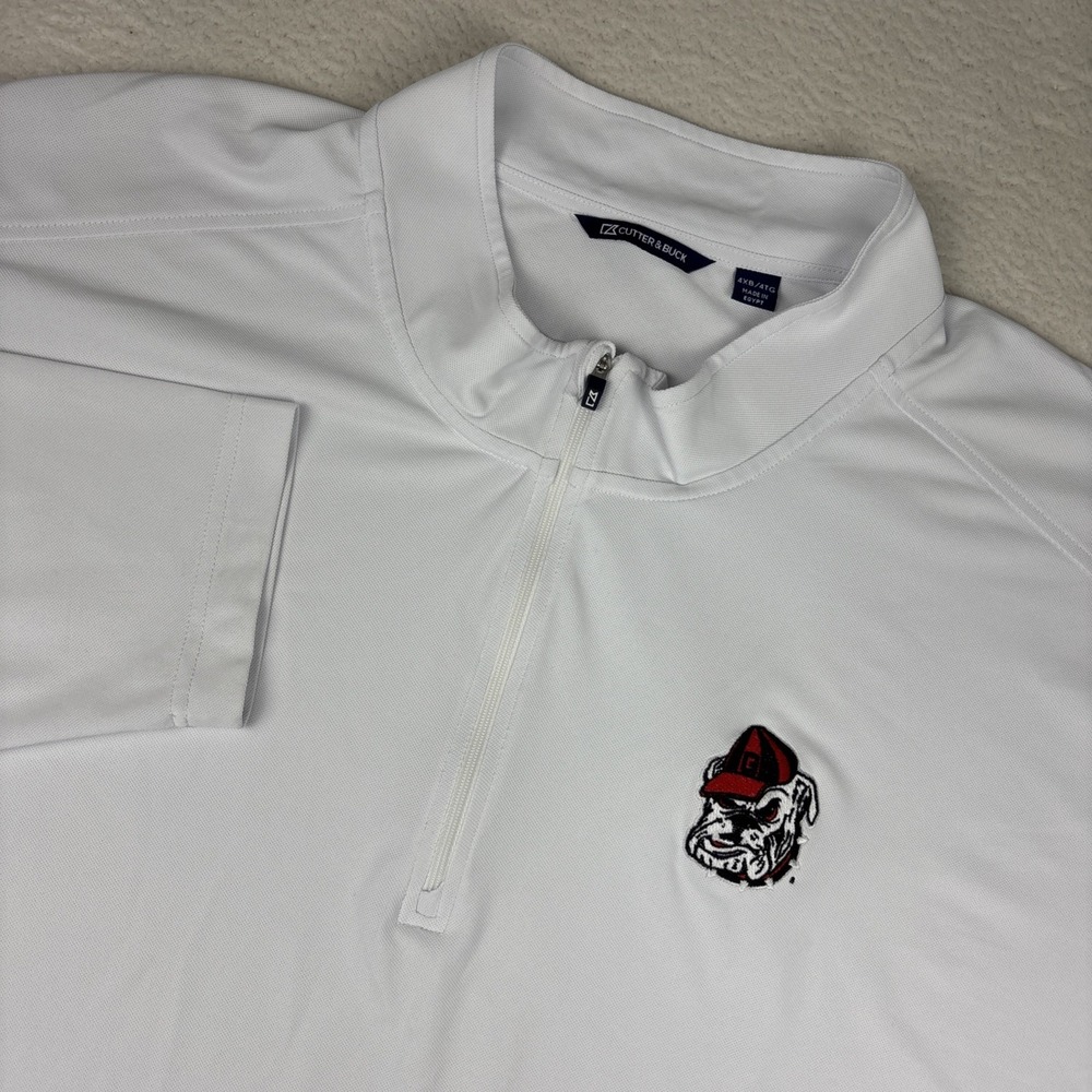 GEORGIA BULLDOGS Mens Performance 1/4 Zip 4XL White Golf Pullover UGA Stretch LS